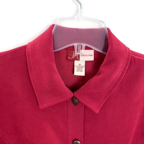 JM Collection Shacket Red Button Up Microsuede Jacket with pockets - Picture 6 of 8